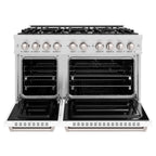 ZLINE 48 in. Dual Fuel Range – Double Oven, 8 Burner Gas Cooktop, 6.7 cu. ft., Satin Stainless Steel with White Matte Doors (CDRS-WM-48)