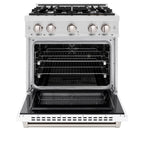 ZLINE 30 in. Select Dual Fuel Range, 4.2 cu. ft., 4 Burner Gas Cooktop with Electric Convection Oven, Satin Stainless Steel with White Matte Door, MODEL HDRS-WM-30
