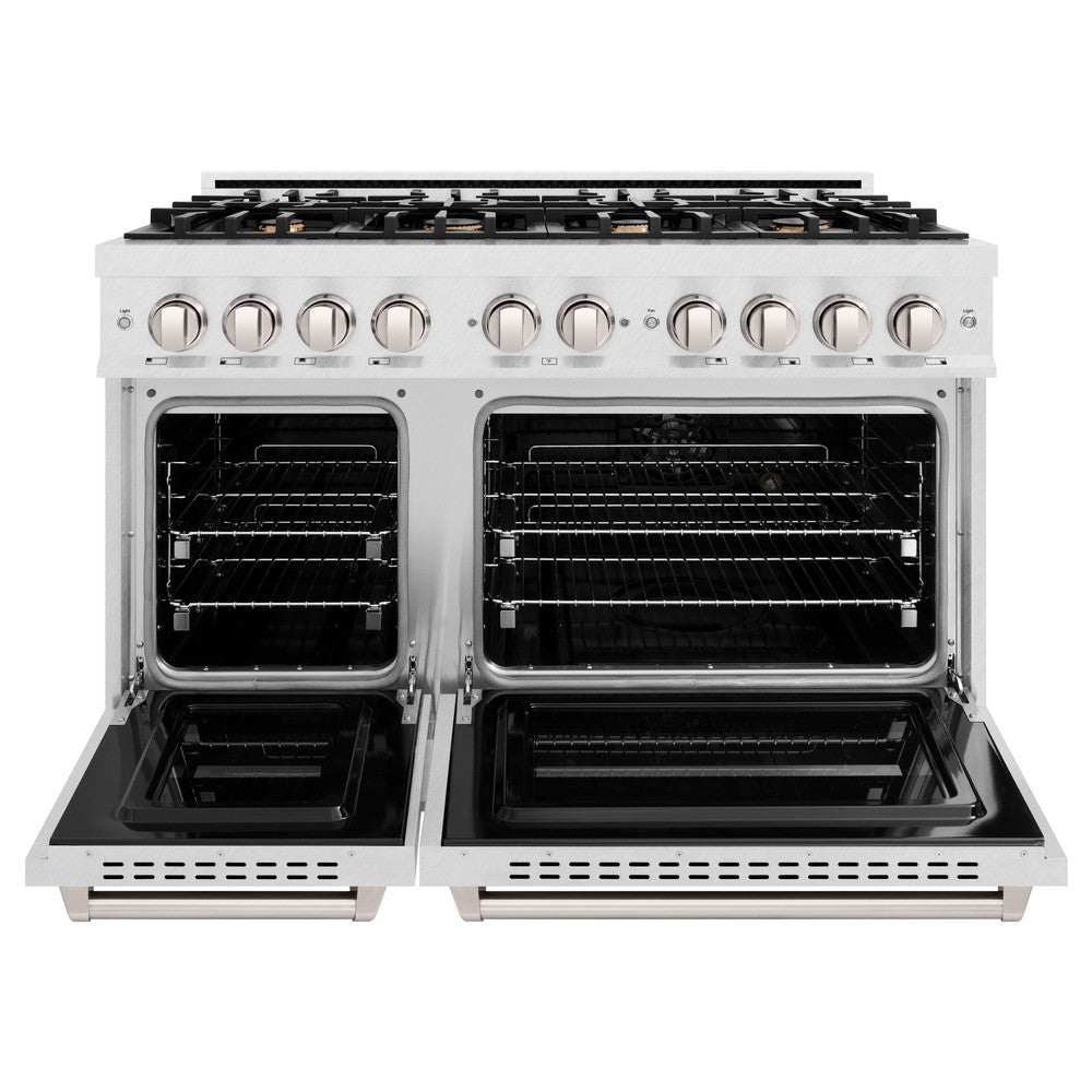ZLINE 48 in. Gas Range Double Oven 6.7 cu. ft. 8 Brass Burners Satin Stainless Steel, MODEL CGRS-BR-48