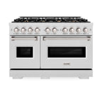 ZLINE 48 in. Gas Range Double Oven 6.7 cu. ft. 8 Brass Burners Satin Stainless Steel, MODEL CGRS-BR-48