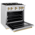 ZLINE 30 in. Gas Range 4.2 cu. ft. 4 Burner Cooktop Convection Gas Oven Satin Stainless Steel with Champagne Bronze Accents (CGRSZ-30-CB)