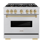 ZLINE 36 in. Gas Range 5.2 cu. ft. 6 Burner Cooktop Convection Gas Oven Satin Stainless Steel Champagne Bronze Accents (CGRSZ-36-CB)