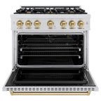 ZLINE 36 in. Gas Range 5.2 cu. ft. 6 Burner Cooktop Convection Gas Oven Satin Stainless Steel Champagne Bronze Accents (CGRSZ-36-CB)