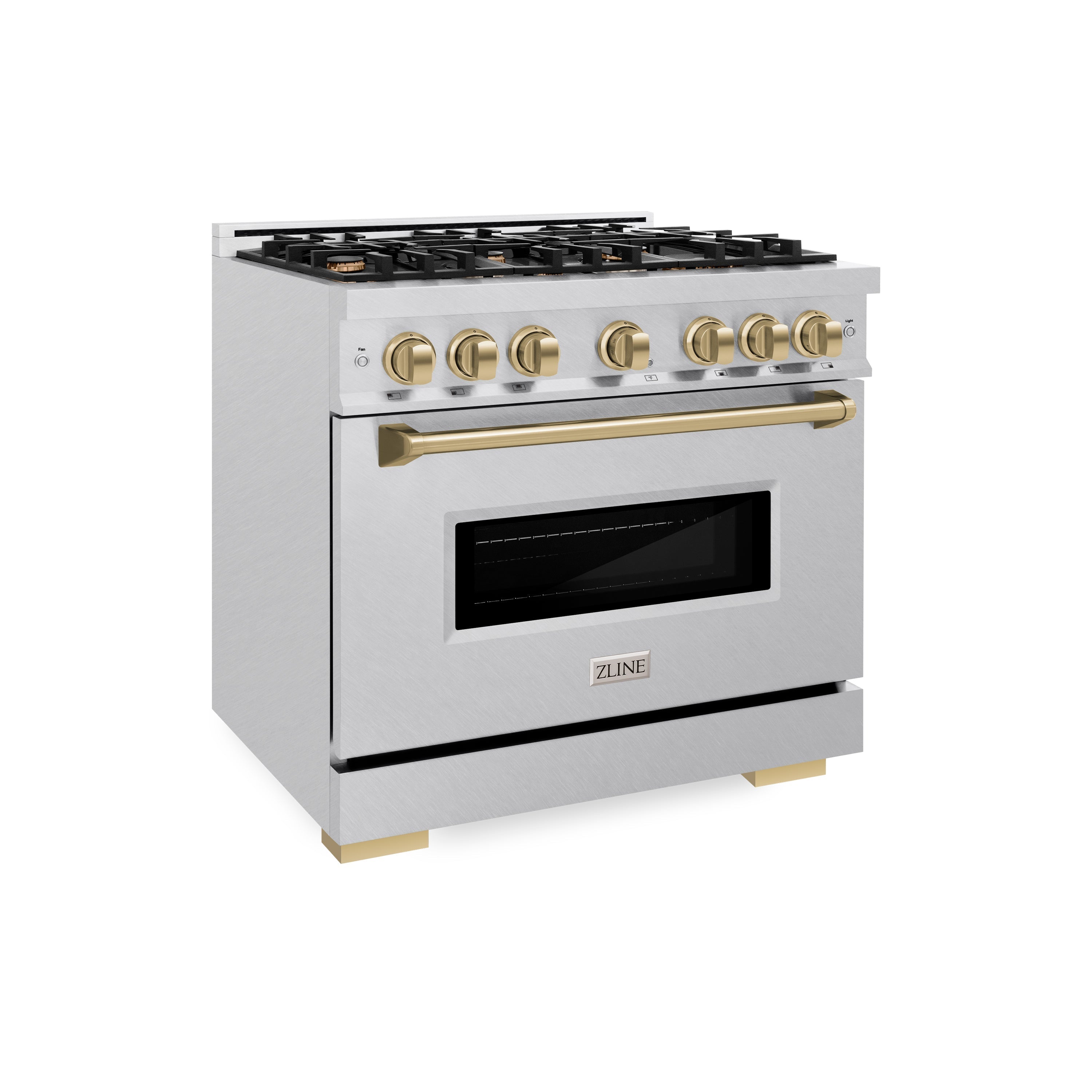ZLINE 36 in. Gas Range 5.2 cu. ft. 6 Burner Cooktop Convection Gas Oven Satin Stainless Steel Champagne Bronze Accents (CGRSZ-36-CB)