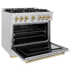 ZLINE 36 in. Gas Range 5.2 cu. ft. 6 Burner Cooktop Convection Gas Oven Satin Stainless Steel Champagne Bronze Accents (CGRSZ-36-CB)