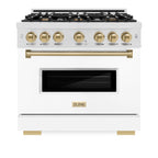 ZLINE 36 in. Classic Gas Range 5.2 cu. ft. – 6 Burner Cooktop, Convection Gas Oven, Satin Stainless Steel, White Matte Door, Champagne Bronze Accents (CGRSZ-WM-36-CB)