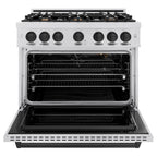 ZLINE 36 in. Gas Range 5.2 cu. ft. 6 Burner Cooktop Convection Gas Oven Satin Stainless Steel Matte Black Accents (CGRSZ-36-MB)