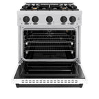 ZLINE 30 in. Gas Range 4.2 cu. ft. Convection Gas Oven 4 Burner Cooktop Satin Stainless Steel White Matte Door Matte Black Accents (CGRSZ-WM-30-MB)