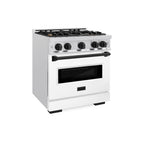 ZLINE 30 in. Gas Range 4.2 cu. ft. Convection Gas Oven 4 Burner Cooktop Satin Stainless Steel White Matte Door Matte Black Accents (CGRSZ-WM-30-MB)