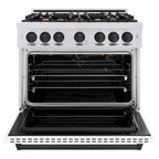 ZLINE 36 in. Gas Range 5.2 cu. ft. 6 Burner Cooktop Convection Gas Oven Satin Stainless Steel with White Matte Door & Matte Black Accents (CGRSZ-WM-36-MB)