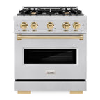 ZLINE 30 in. Gas Range 4.2 cu. ft. 4 Burners Convection Oven Satin Stainless Steel with Polished Gold Accents (CGRSZ-30-G)
