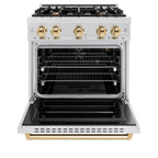 ZLINE 30 in. Gas Range 4.2 cu. ft. 4 Burners Convection Oven Satin Stainless Steel with Polished Gold Accents (CGRSZ-30-G)