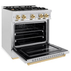 ZLINE 30 in. Gas Range 4.2 cu. ft. 4 Burners Convection Oven Satin Stainless Steel with Polished Gold Accents (CGRSZ-30-G)