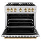 ZLINE 36 in. Gas Range 5.2 cu. ft. 6 Burner Cooktop Convection Gas Oven Satin Stainless Steel with Polished Gold Accents (CGRSZ-36-G)