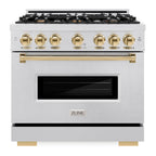 ZLINE 36 in. Gas Range 5.2 cu. ft. 6 Burner Cooktop Convection Gas Oven Satin Stainless Steel with Polished Gold Accents (CGRSZ-36-G)