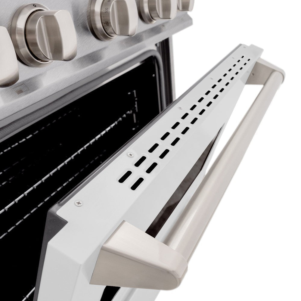 ZLINE 30 in. Classic Dual Fuel Range, 4.2 cu. ft., 4 Gas Burners, Electric Convection Oven, Satin Stainless Steel with White Matte Door (CDRS-WM-30)