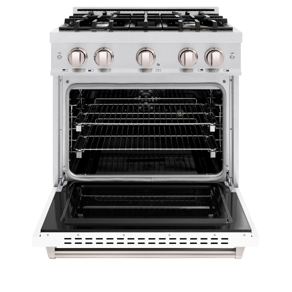 ZLINE 30 in. Classic Dual Fuel Range, 4.2 cu. ft., 4 Gas Burners, Electric Convection Oven, Satin Stainless Steel with White Matte Door (CDRS-WM-30)
