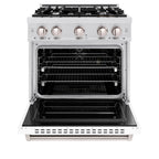 ZLINE 30 in. Classic Dual Fuel Range, 4.2 cu. ft., 4 Gas Burners, Electric Convection Oven, Satin Stainless Steel with White Matte Door (CDRS-WM-30)