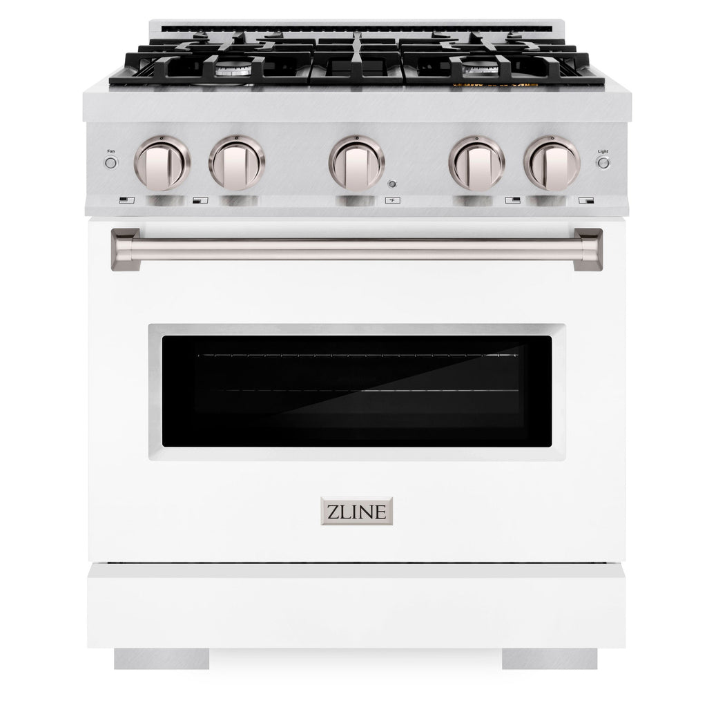 ZLINE 30 in. Classic Dual Fuel Range, 4.2 cu. ft., 4 Gas Burners, Electric Convection Oven, Satin Stainless Steel with White Matte Door (CDRS-WM-30)
