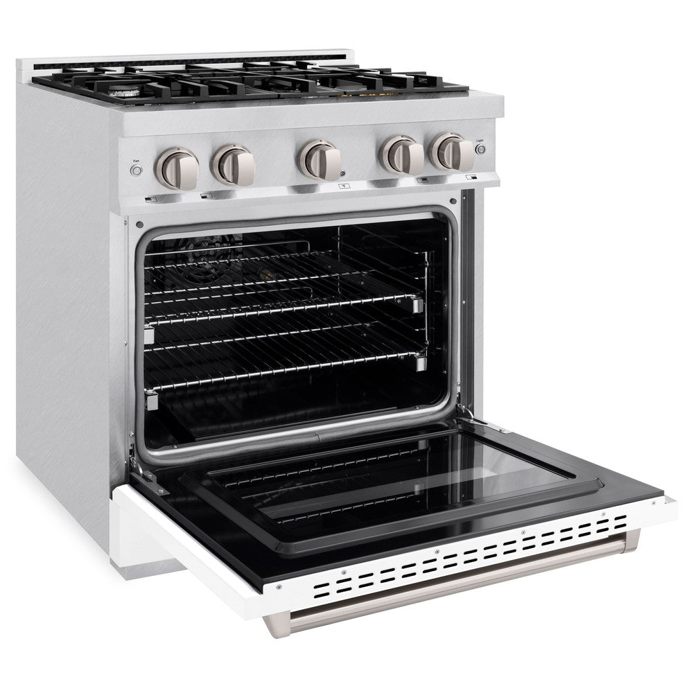 ZLINE 30 in. Classic Dual Fuel Range, 4.2 cu. ft., 4 Gas Burners, Electric Convection Oven, Satin Stainless Steel with White Matte Door (CDRS-WM-30)