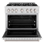ZLINE 36 in. Dual Fuel Range 5.2 cu. ft. 6 Gas Burners Electric Convection Oven Satin Stainless Steel White Matte Door (CDRS-WM-36)