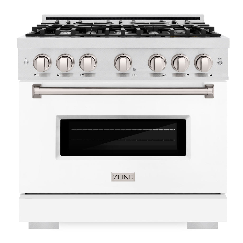 ZLINE 36 in. Dual Fuel Range 5.2 cu. ft. 6 Gas Burners Electric Convection Oven Satin Stainless Steel White Matte Door (CDRS-WM-36)