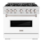 ZLINE 36 in. Dual Fuel Range 5.2 cu. ft. 6 Gas Burners Electric Convection Oven Satin Stainless Steel White Matte Door (CDRS-WM-36)