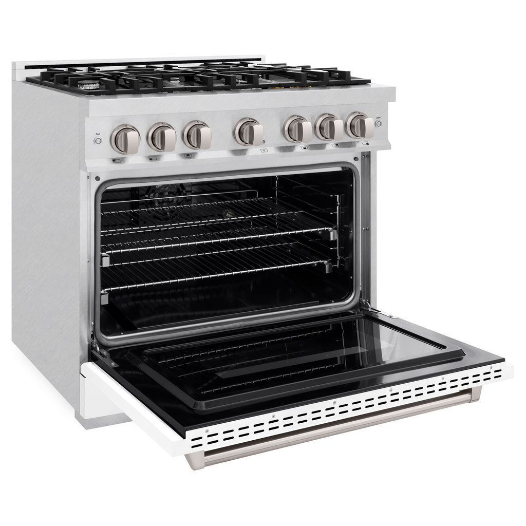 ZLINE 36 in. Dual Fuel Range 5.2 cu. ft. 6 Gas Burners Electric Convection Oven Satin Stainless Steel White Matte Door (CDRS-WM-36)