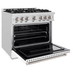 ZLINE 36 in. Dual Fuel Range 5.2 cu. ft. 6 Gas Burners Electric Convection Oven Satin Stainless Steel White Matte Door (CDRS-WM-36)
