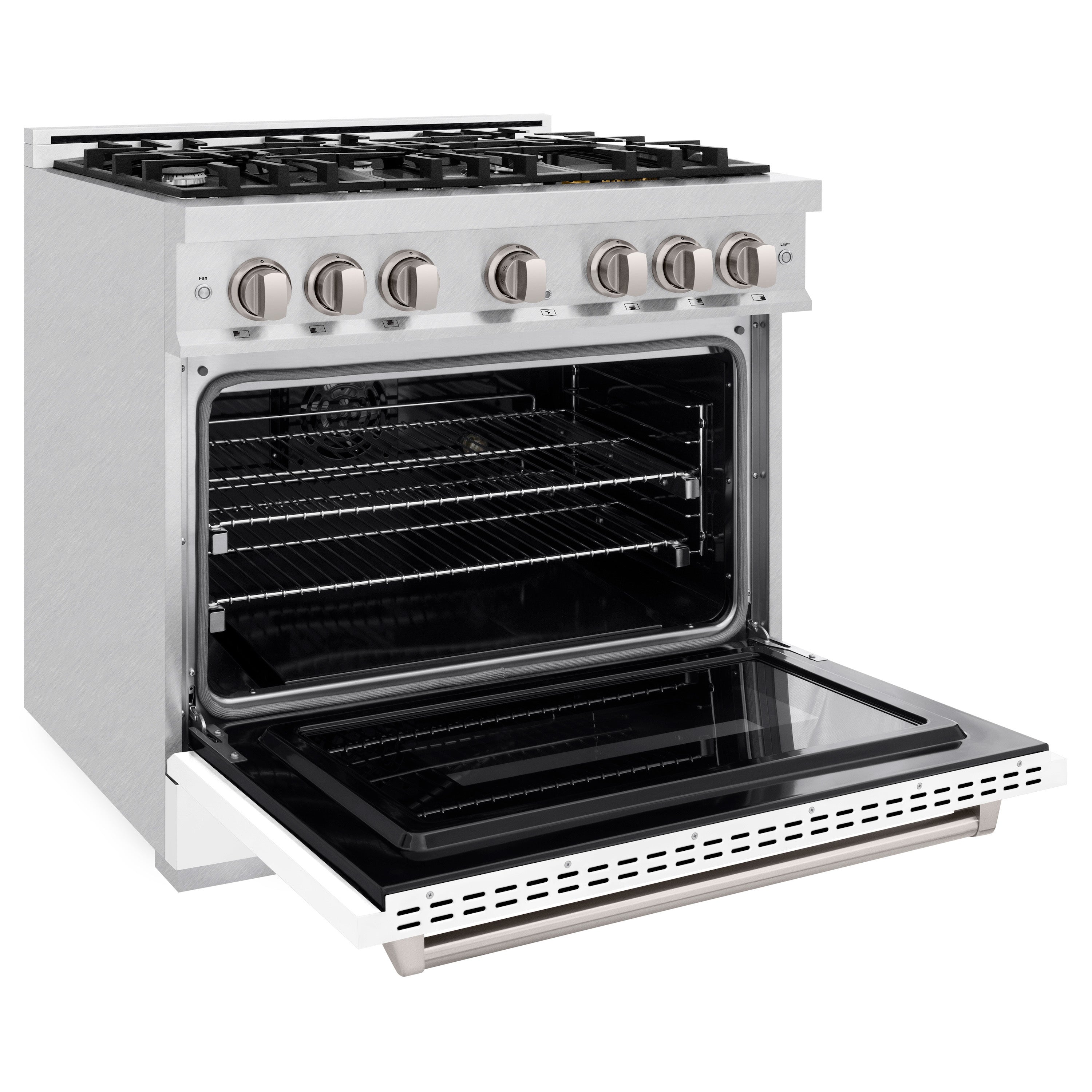 ZLINE 36 in. Dual Fuel Range 5.2 cu. ft. 6 Gas Burners Electric Convection Oven Satin Stainless Steel White Matte Door (CDRS-WM-36)