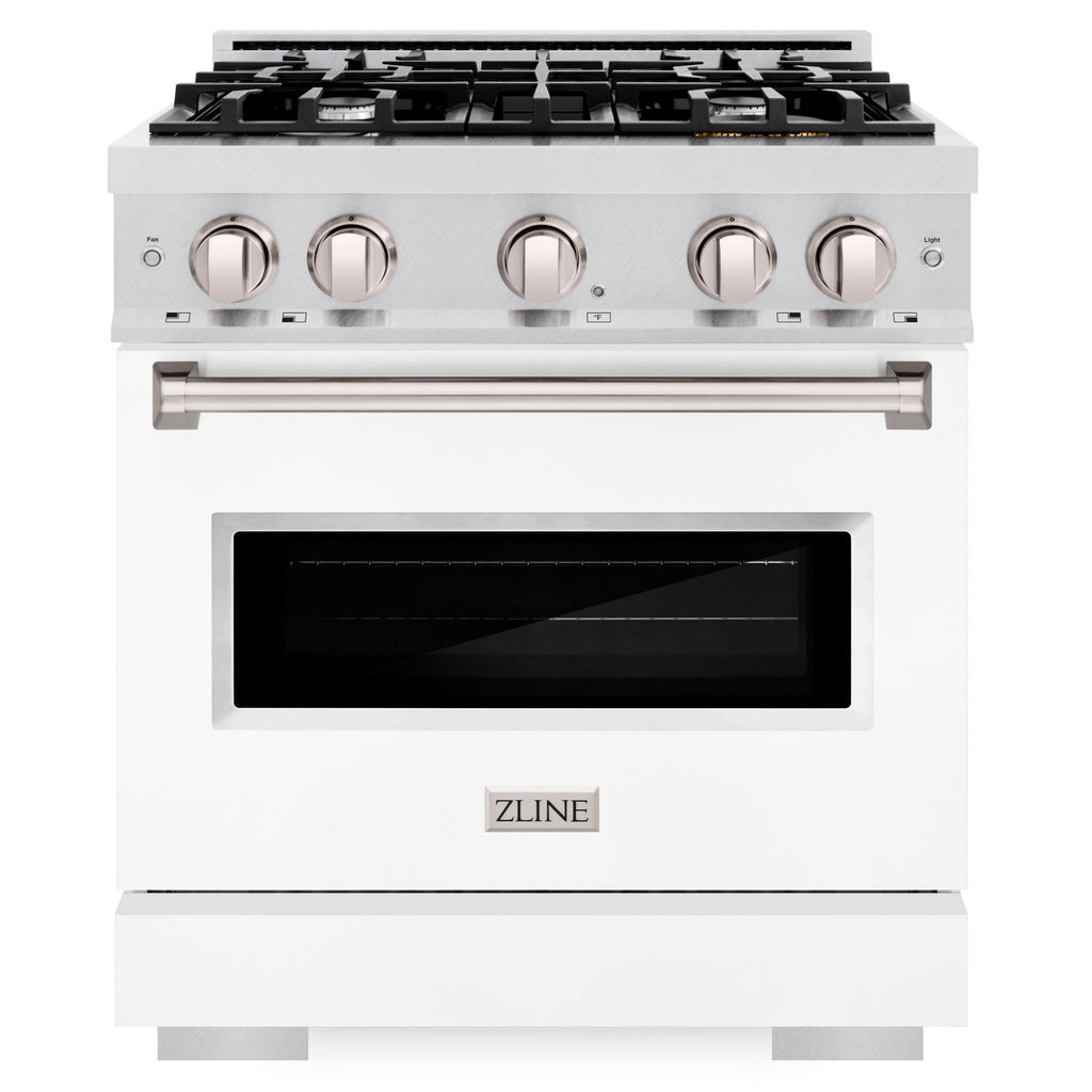 ZLINE 30 in. Classic Gas Range, 4.2 cu. ft. Convection Gas Oven, 4 Burners, Satin Stainless Steel with White Matte Door (CGRS-WM-30)