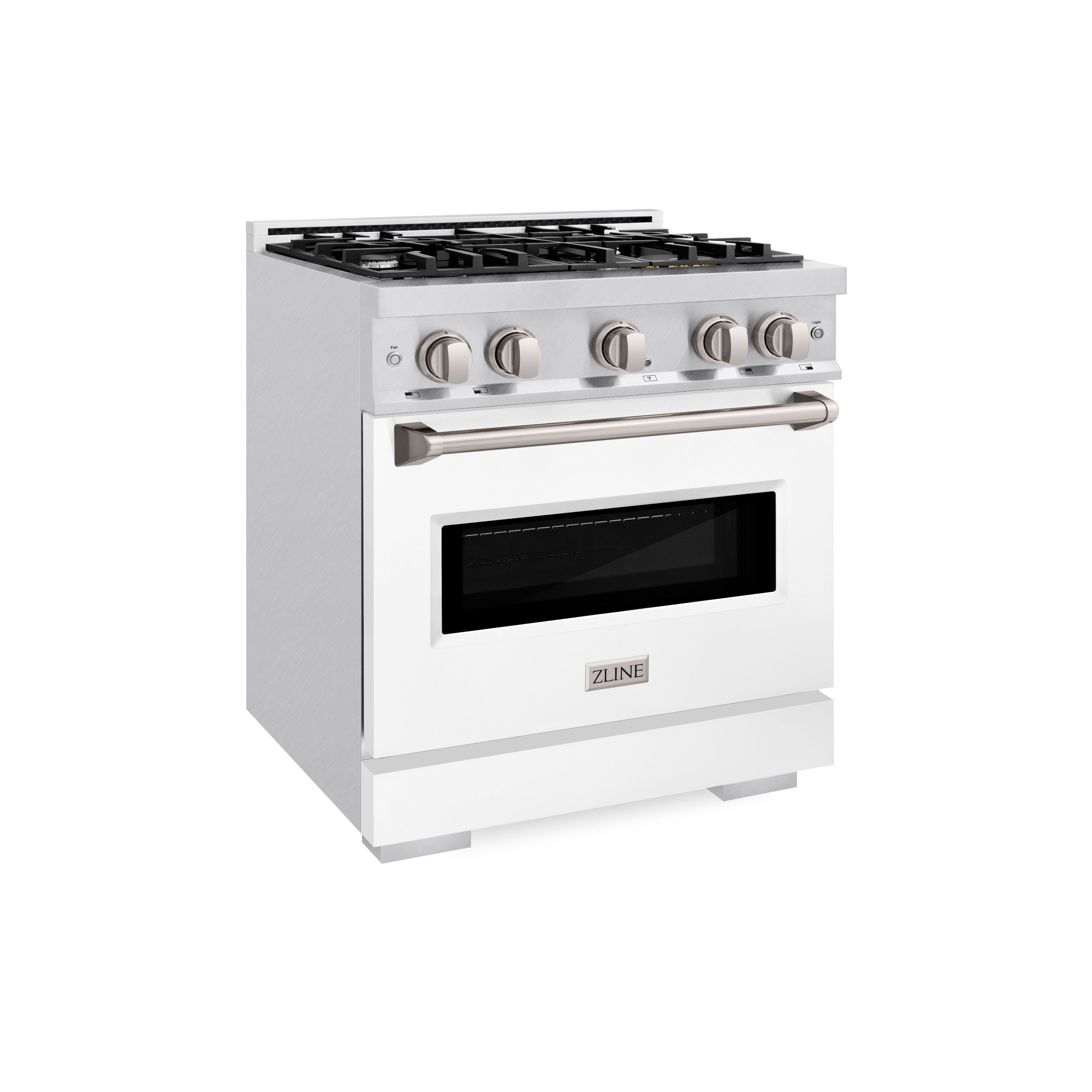 ZLINE 30 in. Classic Gas Range, 4.2 cu. ft. Convection Gas Oven, 4 Burners, Satin Stainless Steel with White Matte Door (CGRS-WM-30)
