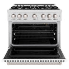 ZLINE 36 in. Gas Range 5.2 cu. ft. – 6 Burner Cooktop, Convection Gas Oven, Satin Stainless Steel, White Matte Door (CGRS-WM-36)