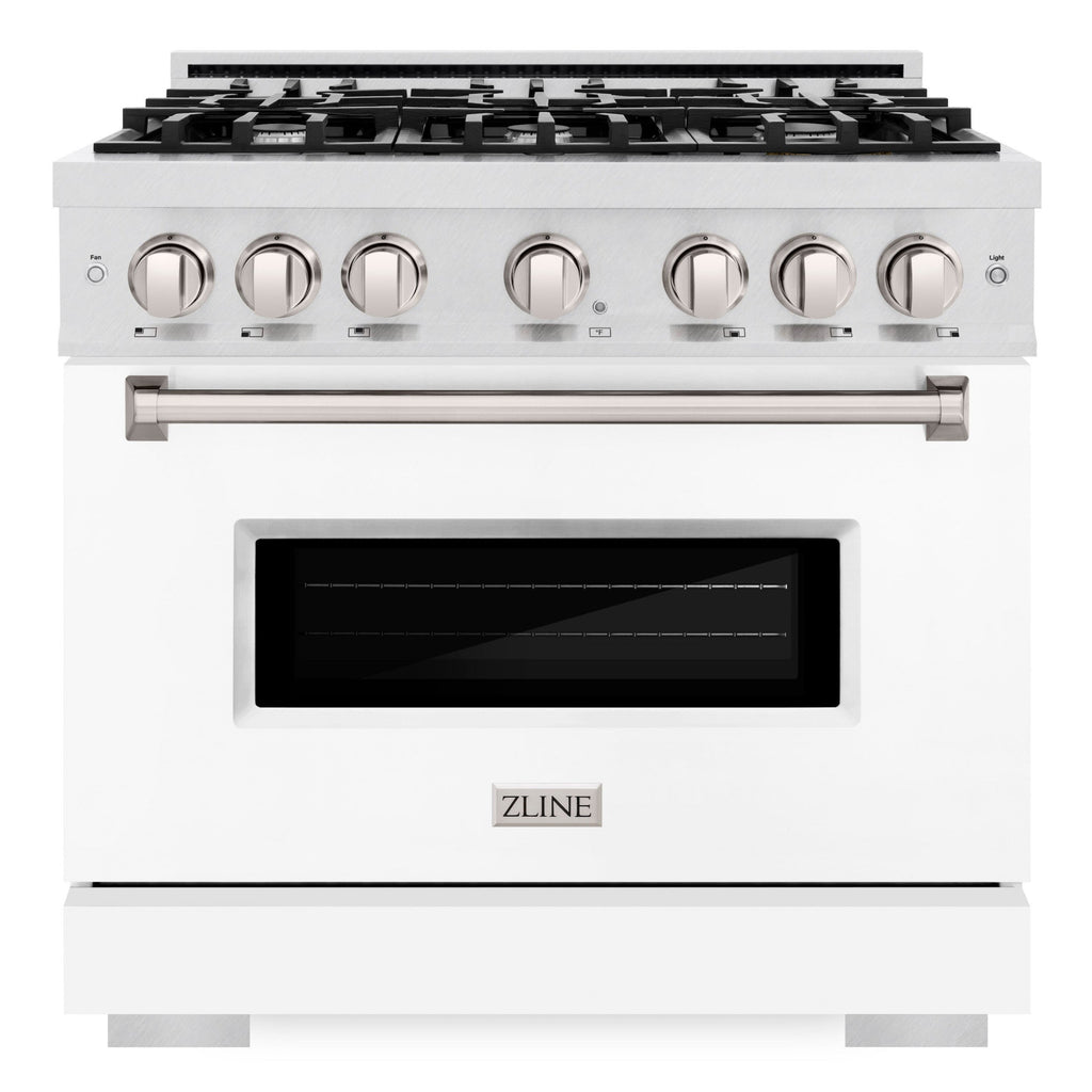 ZLINE 36 in. Gas Range 5.2 cu. ft. – 6 Burner Cooktop, Convection Gas Oven, Satin Stainless Steel, White Matte Door (CGRS-WM-36)