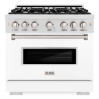 ZLINE 36 in. Gas Range 5.2 cu. ft. – 6 Burner Cooktop, Convection Gas Oven, Satin Stainless Steel, White Matte Door (CGRS-WM-36)