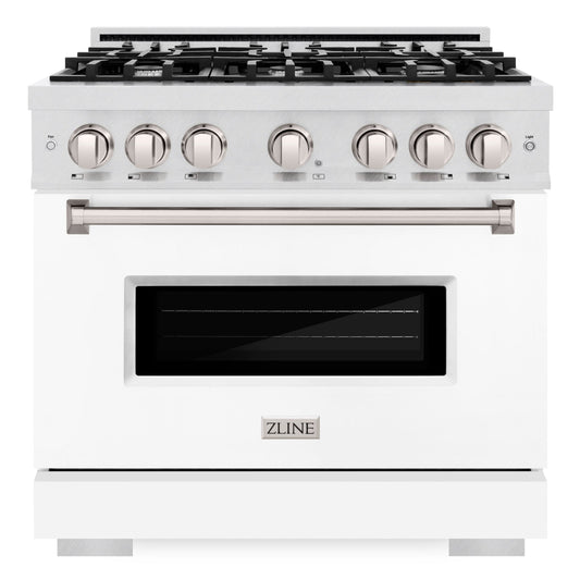 ZLINE 36 in. Gas Range 5.2 cu. ft. – 6 Burner Cooktop, Convection Gas Oven, Satin Stainless Steel, White Matte Door (CGRS-WM-36)