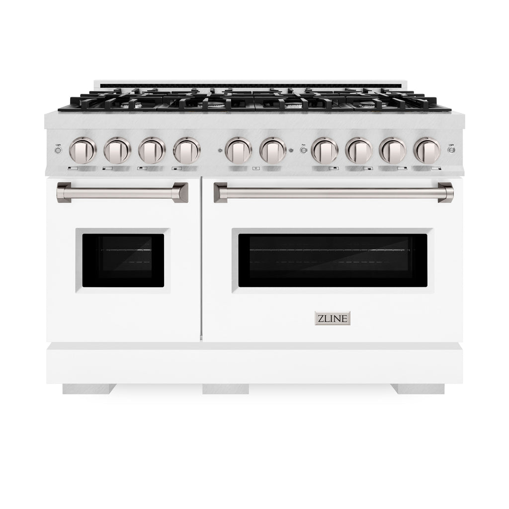 ZLINE 48 in. Gas Range Double Oven 6.7 cu. ft. 8 Burners Satin Stainless Steel with White Matte Doors (CGRS-WM-48)