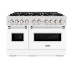 ZLINE 48 in. Gas Range Double Oven 6.7 cu. ft. 8 Burners Satin Stainless Steel with White Matte Doors (CGRS-WM-48)
