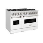 ZLINE 48 in. Gas Range Double Oven 6.7 cu. ft. 8 Burners Satin Stainless Steel with White Matte Doors (CGRS-WM-48)