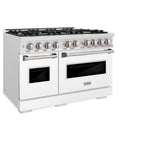 ZLINE 48 in. Gas Range Double Oven 6.7 cu. ft. 8 Burners Satin Stainless Steel with White Matte Doors (CGRS-WM-48)