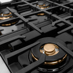 ZLINE Autograph Edition 30" Classic Gas Rangetop with 4 Burner DuoPro™ Cooktop in Satin Stainless Steel and Polished Gold Accents, PCRTSZ-30-G