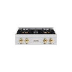 ZLINE Autograph Edition 30" Classic Gas Rangetop with 4 Burner DuoPro™ Cooktop in Satin Stainless Steel and Polished Gold Accents, PCRTSZ-30-G