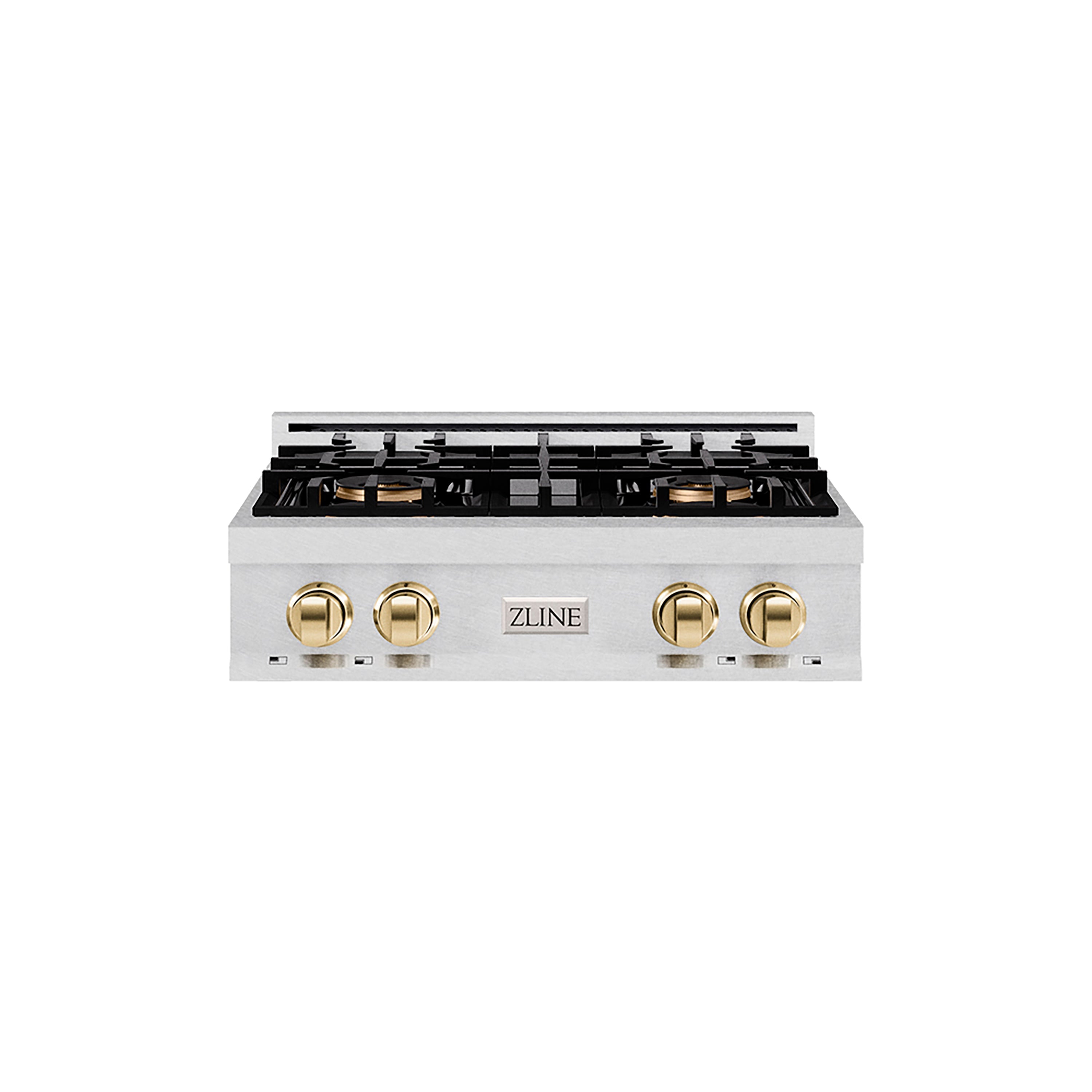 ZLINE Autograph Edition 30" Classic Gas Rangetop with 4 Burner DuoPro™ Cooktop in Satin Stainless Steel and Polished Gold Accents, PCRTSZ-30-G
