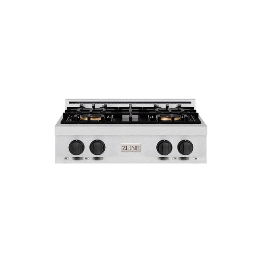ZLINE Autograph Edition 30" Classic Gas Rangetop with 4 Burner DuoPro™ Cooktop in Satin Stainless Steel and Matte Black Accents, PCRTSZ-30-MB