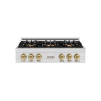 ZLINE Autograph 36" Classic Gas Rangetop with 6 Burner DuoPro™ Cooktop in Satin Stainless Steel and Champagne Bronze Accents, PCRTSZ-36-CB