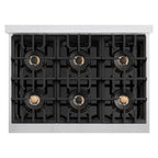 ZLINE Autograph 36" Classic Gas Rangetop with 6 Burner DuoPro™ Cooktop in Satin Stainless Steel and Champagne Bronze Accents, PCRTSZ-36-CB