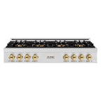 ZLINE Autograph 48" Classic Gas Rangetop with 8 Burner DuoPro™ Cooktop in Satin Stainless Steel and Polished Gold Accents, PCRTSZ-48-G