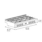 ZLINE 48" Legacy Gas Rangetop with 6 Brass Burners and Porcelain Cooktop in Satin Stainless Steel, RTS-BR-48