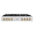 ZLINE Autograph 48" Legacy Gas Rangetop with 7 Burners and Porcelain Cooktop in Satin Stainless Steel with Champagne Bronze Accents, RTSZ-48-CB