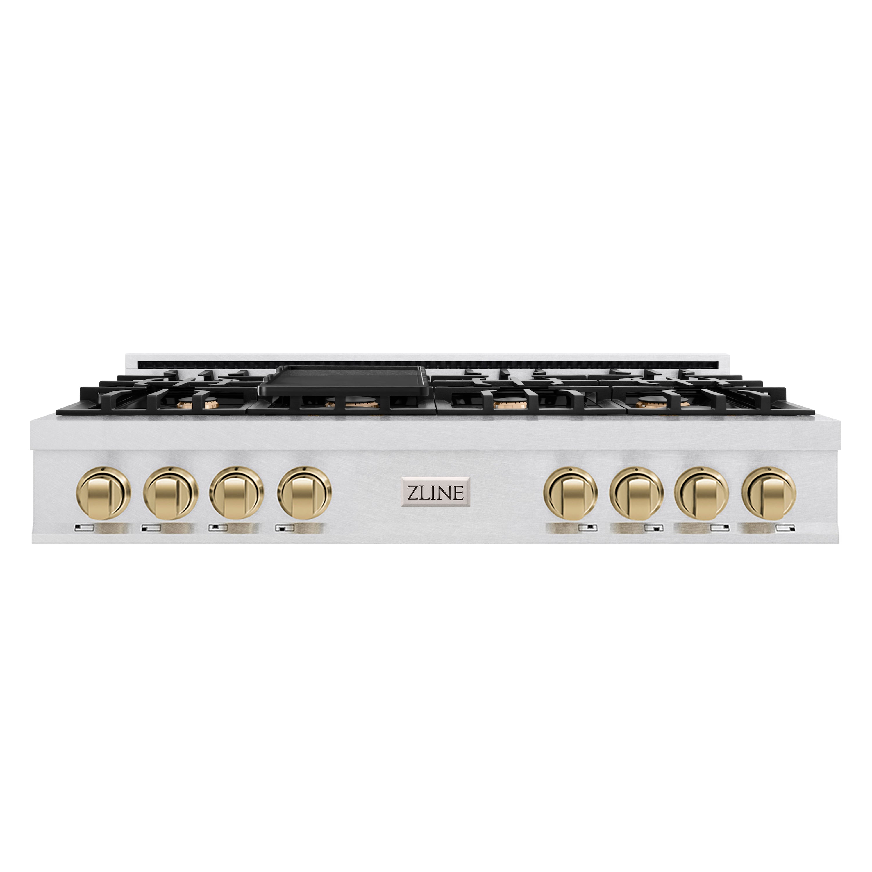 ZLINE Autograph 48" Legacy Gas Rangetop with 7 Burners and Porcelain Cooktop in Satin Stainless Steel with Champagne Bronze Accents, RTSZ-48-CB